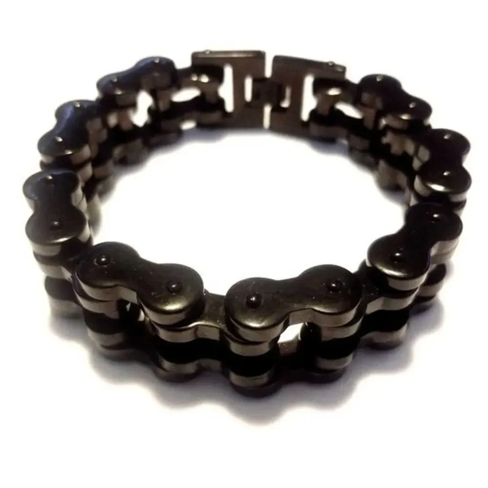 Men’s black stainless steel bike chain bracelet‎ 10